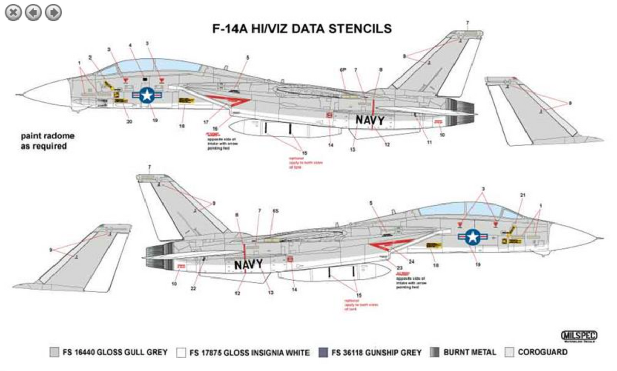 Milspec 32004 1:32 Grumman F-14A Tomcat HI/VIZ DATA STENCILS