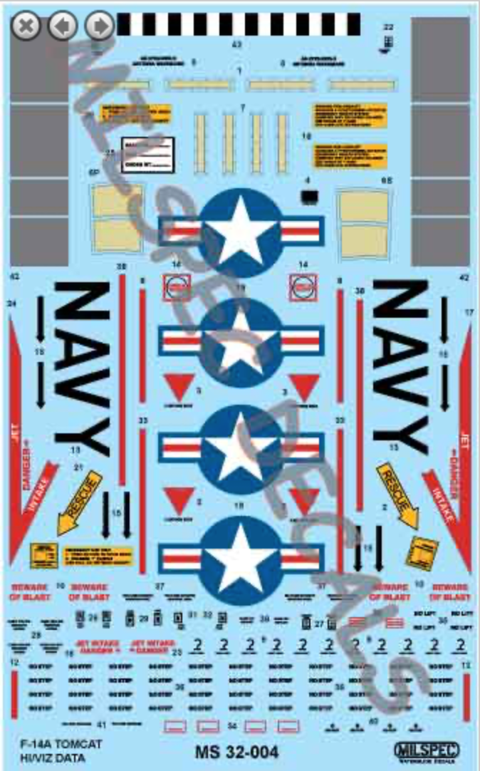 Milspec 32004 1:32 Grumman F-14A Tomcat HI/VIZ DATA STENCILS