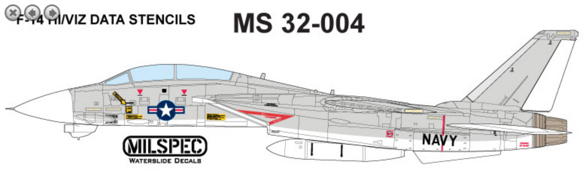 Milspec 32004 1:32 Grumman F-14A Tomcat HI/VIZ DATA STENCILS