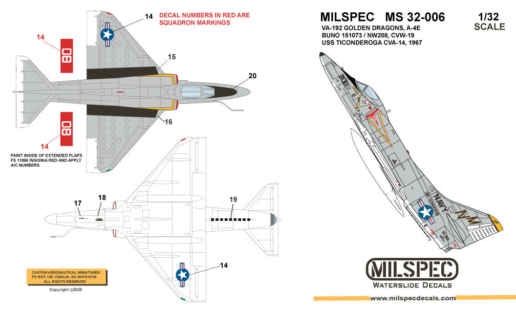 Milspec 32006 1:32 Douglas A-4E	Skyhawk VA-192 GOLDEN DRAGONS 1967