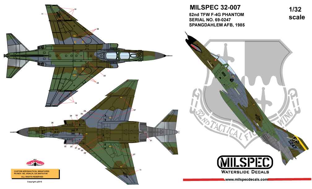 Milspec 32007 1:32 McDonnell F-4G Phantom 52nd TFW SPANGDAHLM AB 1985