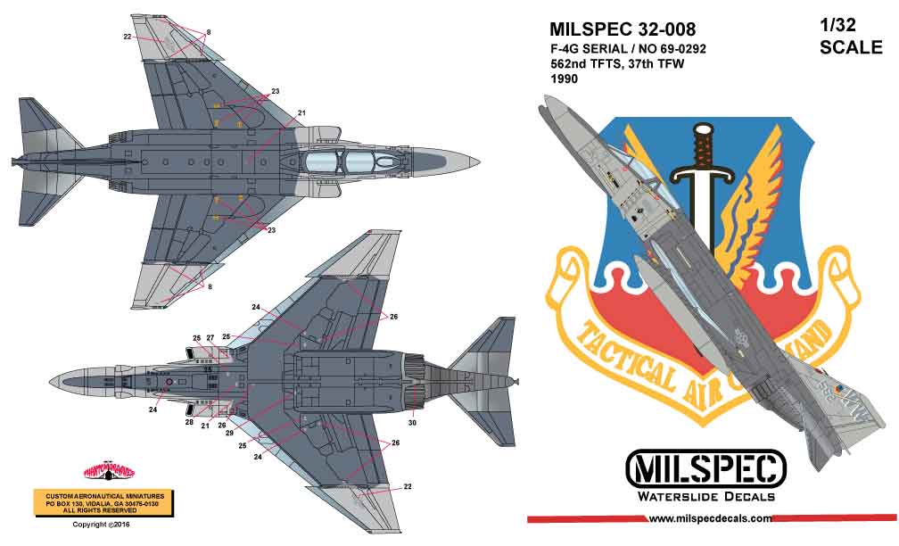 Milspec 32008 1:32 McDonnell F-4G Phantom 652nd TFTS 37th TFW 1990