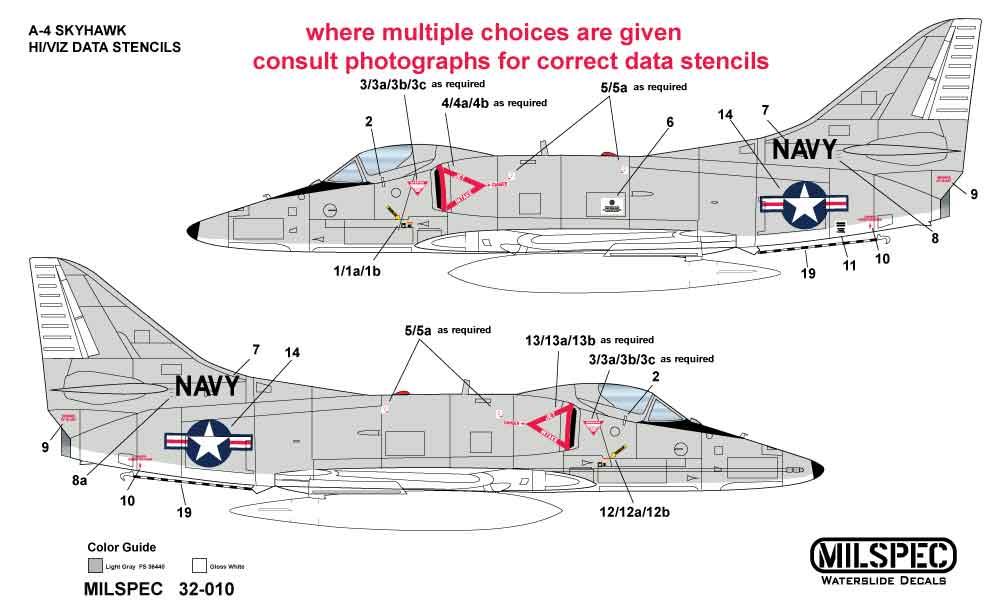 Milspec 32010 1:32 Douglas A-4 Skyhawk HI/VIZ DATA STENCILS