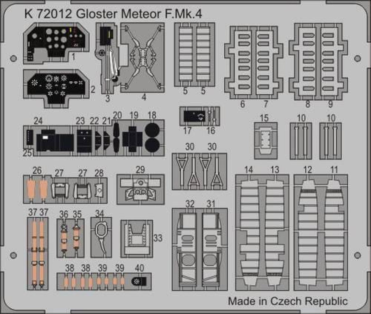 MPM K72012 1:72 Gloster Meteor F.4 color photo-etched parts