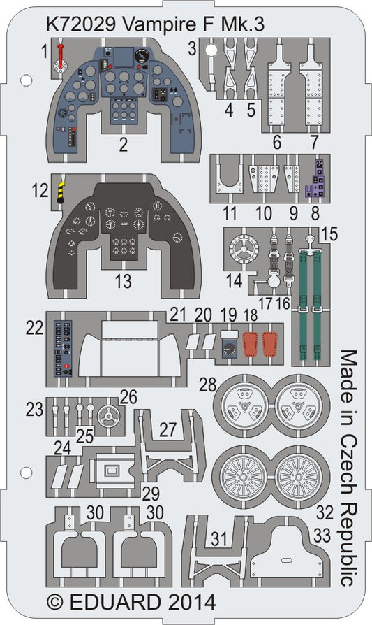 MPM K72029 1:72 de Havilland Vampire F Mk.3 Coloured photo-etched parts