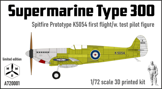IBG Models A720001 1:72 Supermarine Spitfire Type 300 Prototype K5054 first flight with test pilot figure. Injection and 3D
