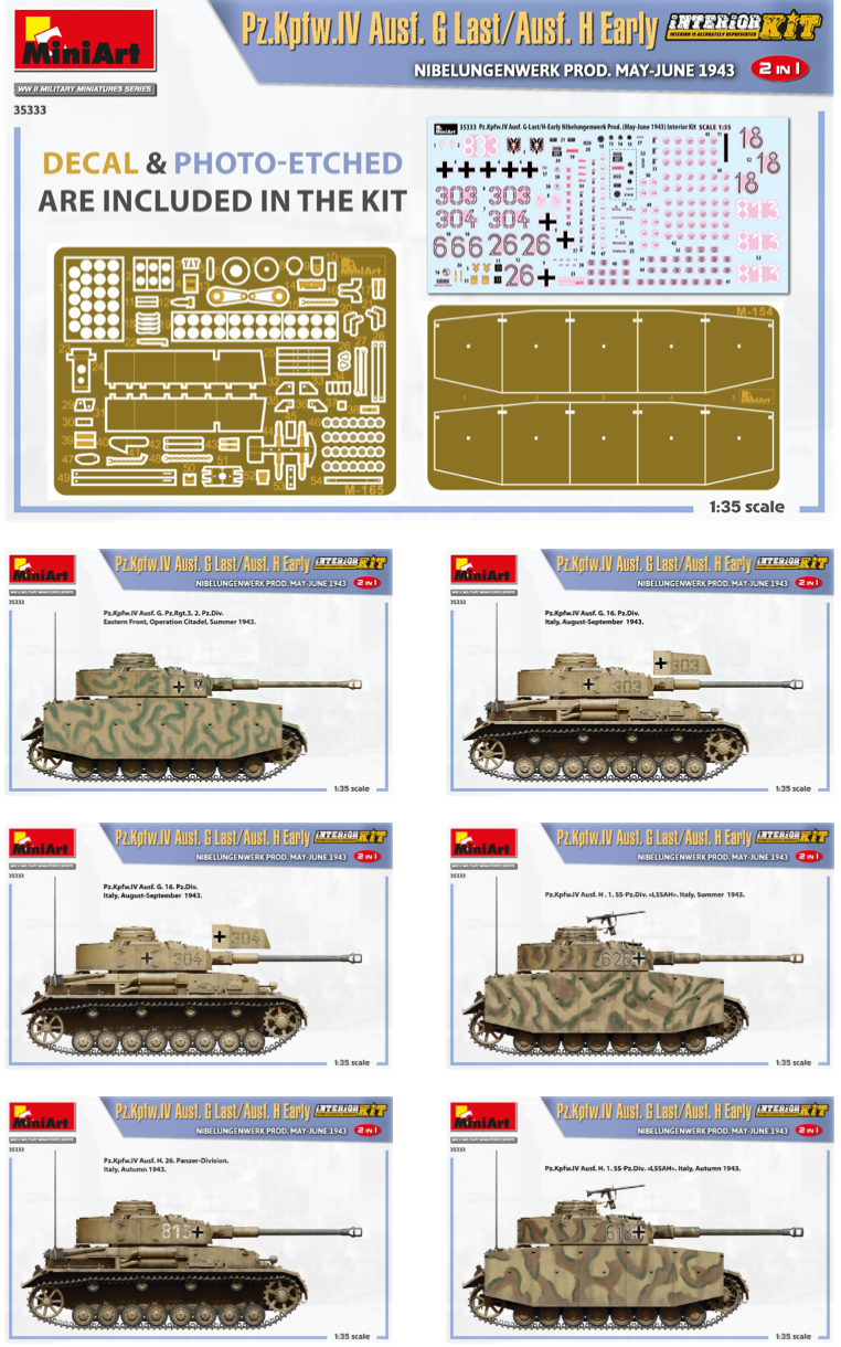 Mini Art 35333 1:35 Pz.Kpfw.IV Ausf. G Last/Ausf. H Early Nibelungenwerk Prod. May-June 1943 '2in1' with Interior