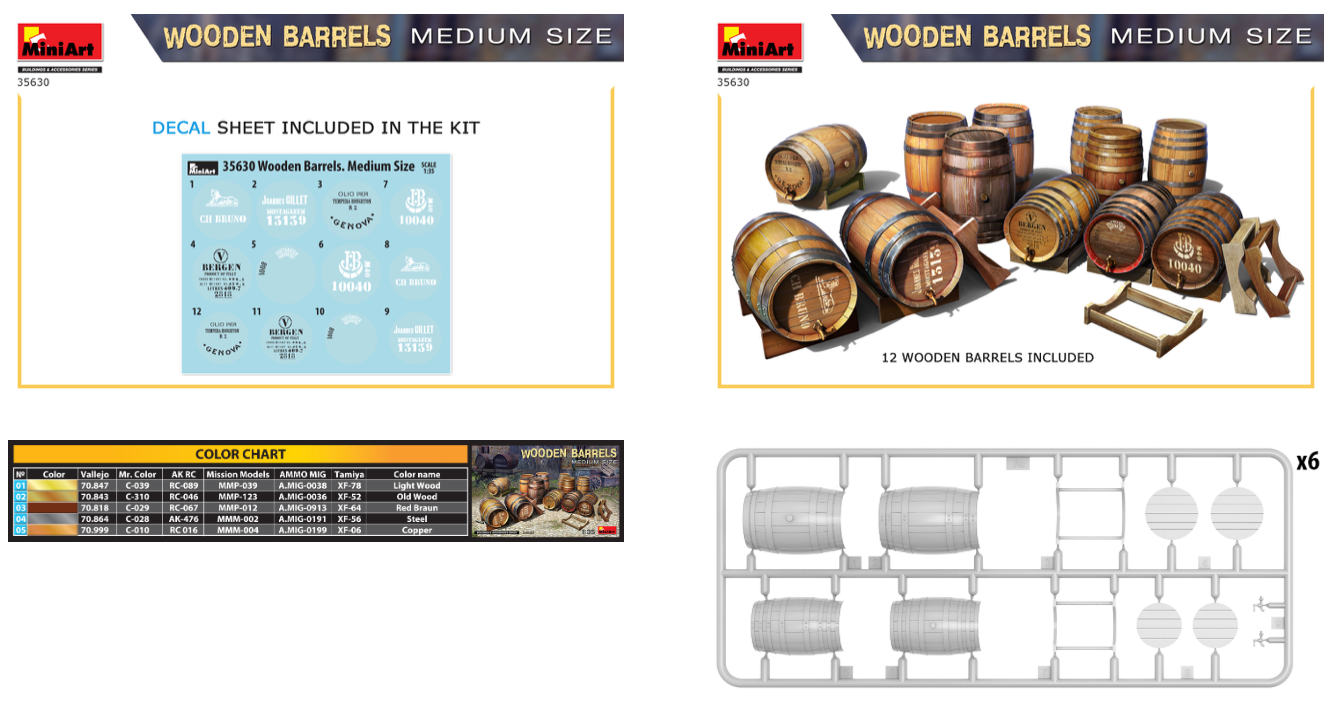 Mini Art 35630 1:35 Wooden Barrels Medium Size