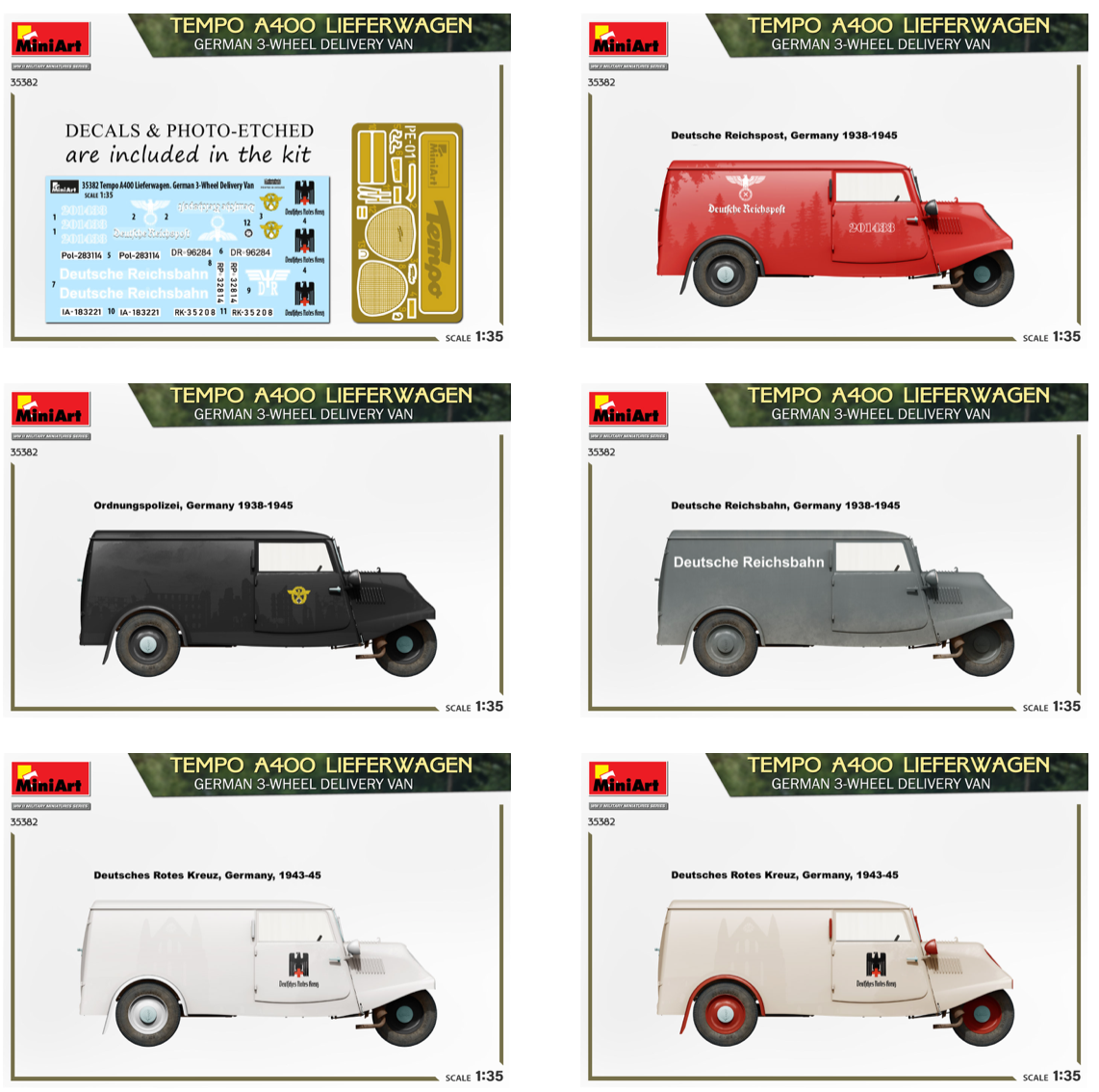 Mini Art 35382 1:35 Tempo A400 Lieferwagen German 3-Wheel Delivery Van