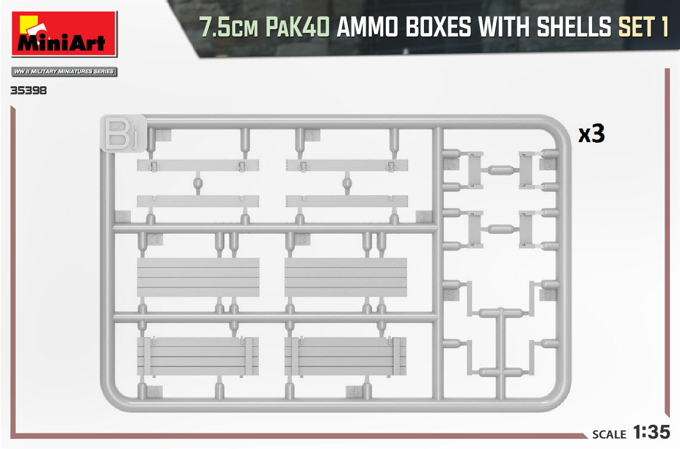 Mini Art 35398 1:35 7,5cm PaK40 Ammo Boxes with Shells Set 1