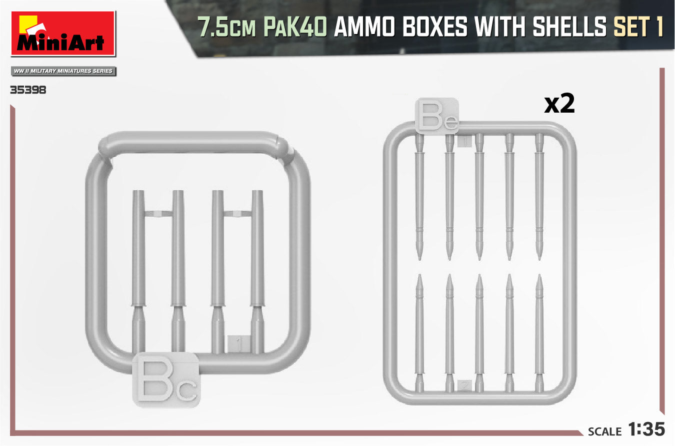 Mini Art 35398 1:35 7,5cm PaK40 Ammo Boxes with Shells Set 1