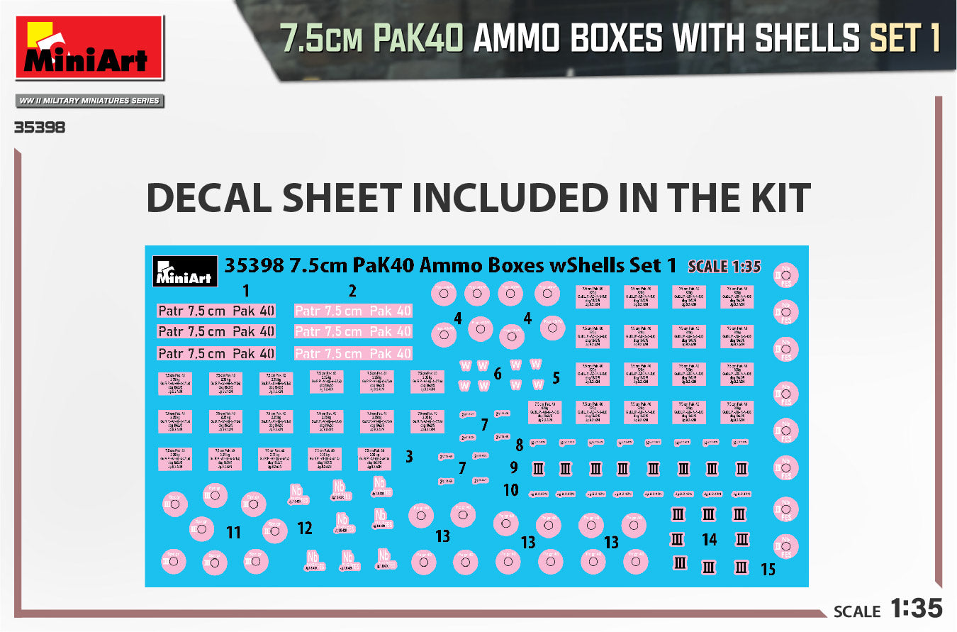 Mini Art 35398 1:35 7,5cm PaK40 Ammo Boxes with Shells Set 1