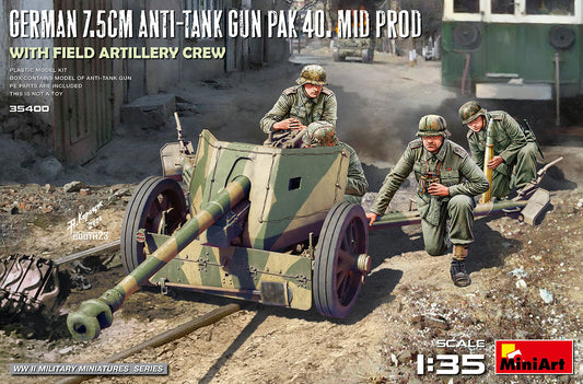 MiniArt 35400 1:35 German 7,5cm Anti-Tank Gun PaK 40. Mid Prod.With Field Artillery Crew