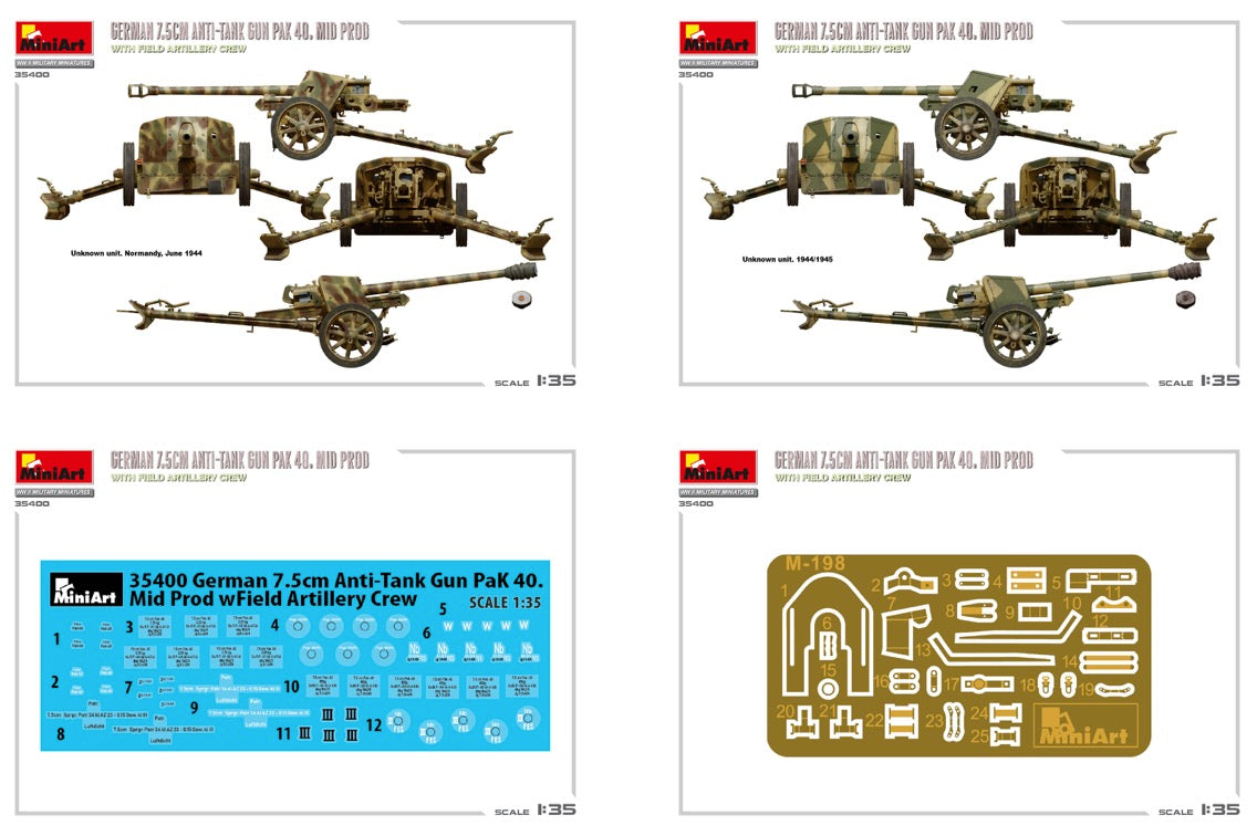 MiniArt 35400 1:35 German 7,5cm Anti-Tank Gun PaK 40. Mid Prod.With Field Artillery Crew