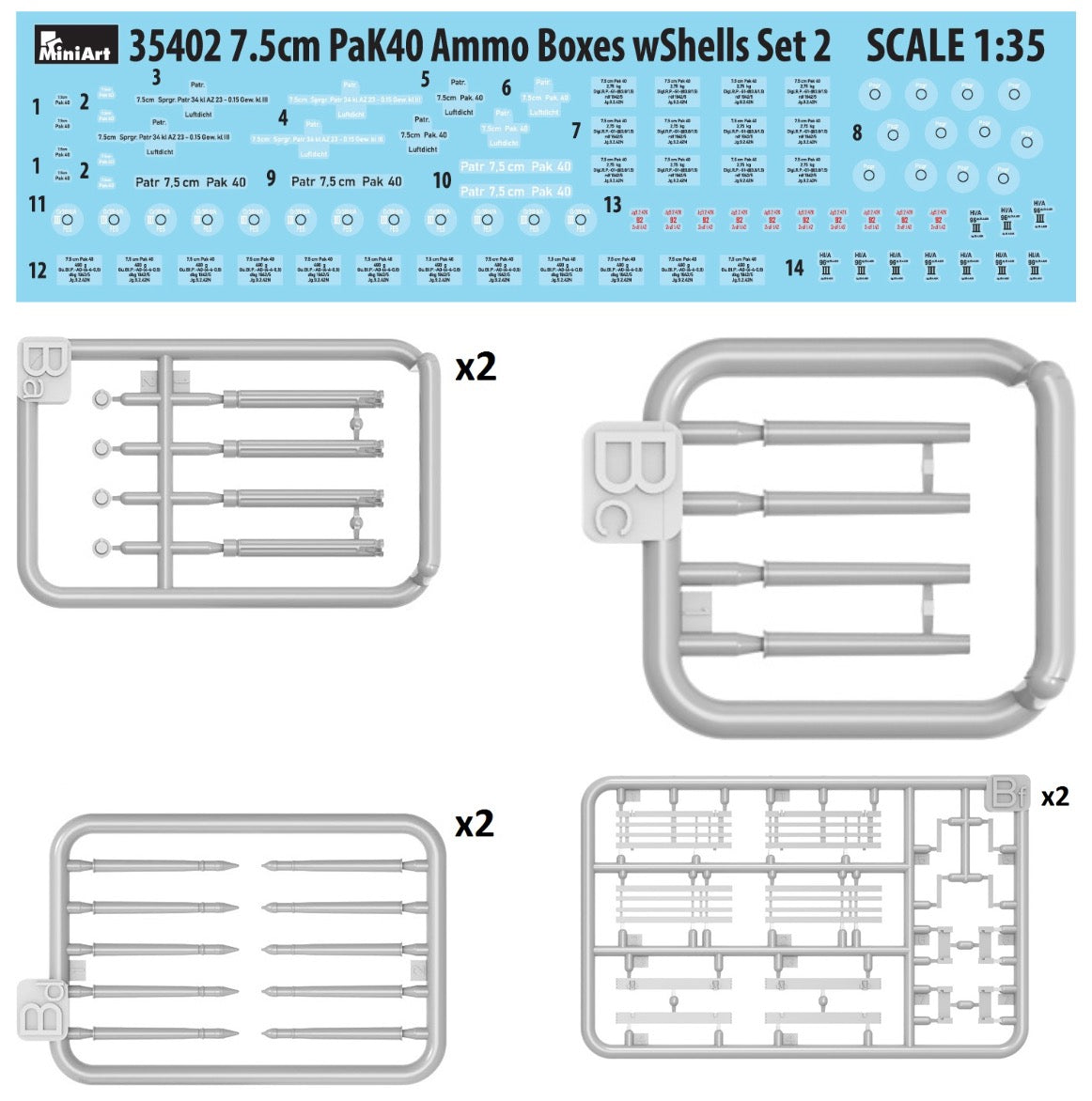 Mini Art 35402 1:35 7,5cm PaK40 Ammo Boxes with Shells Set 2