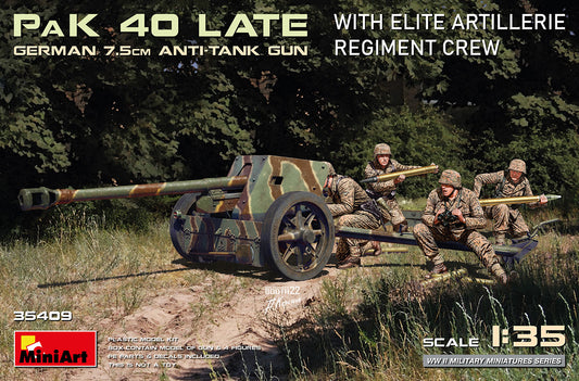 MiniArt 35409 1:35 German 7,5cm Anti-Tank Gun PaK 40 Late With Elite Artillerie Regiment Crew