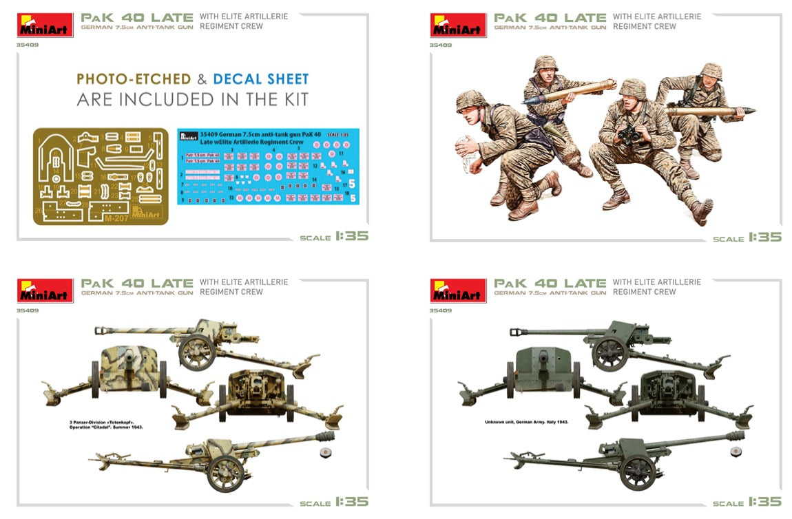 MiniArt 35409 1:35 German 7,5cm Anti-Tank Gun PaK 40 Late With Elite Artillerie Regiment Crew