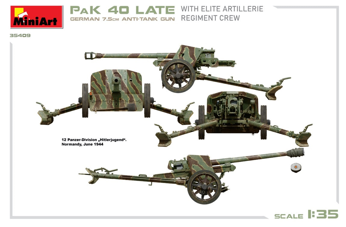 MiniArt 35409 1:35 German 7,5cm Anti-Tank Gun PaK 40 Late With Elite Artillerie Regiment Crew