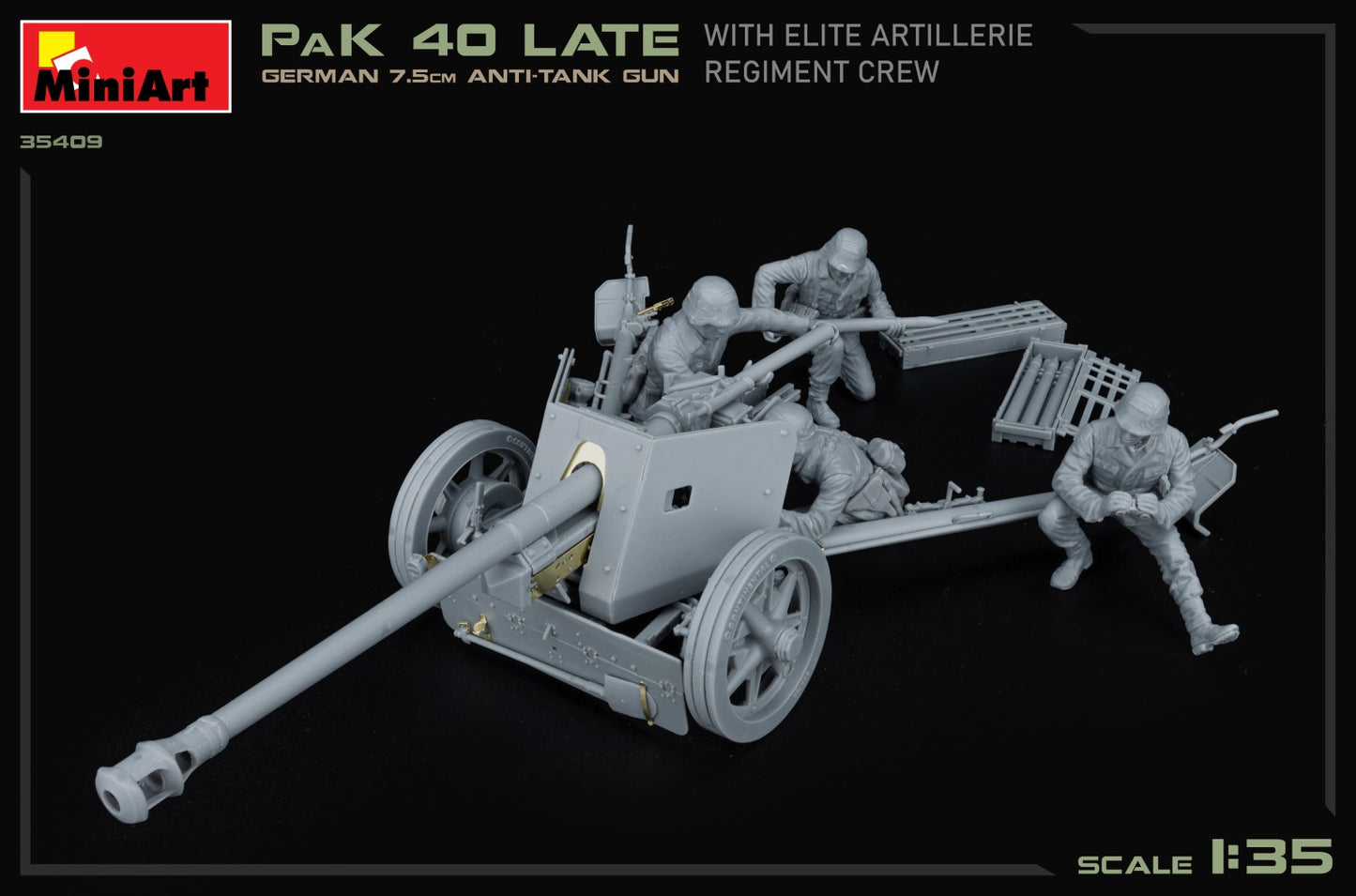 MiniArt 35409 1:35 German 7,5cm Anti-Tank Gun PaK 40 Late With Elite Artillerie Regiment Crew