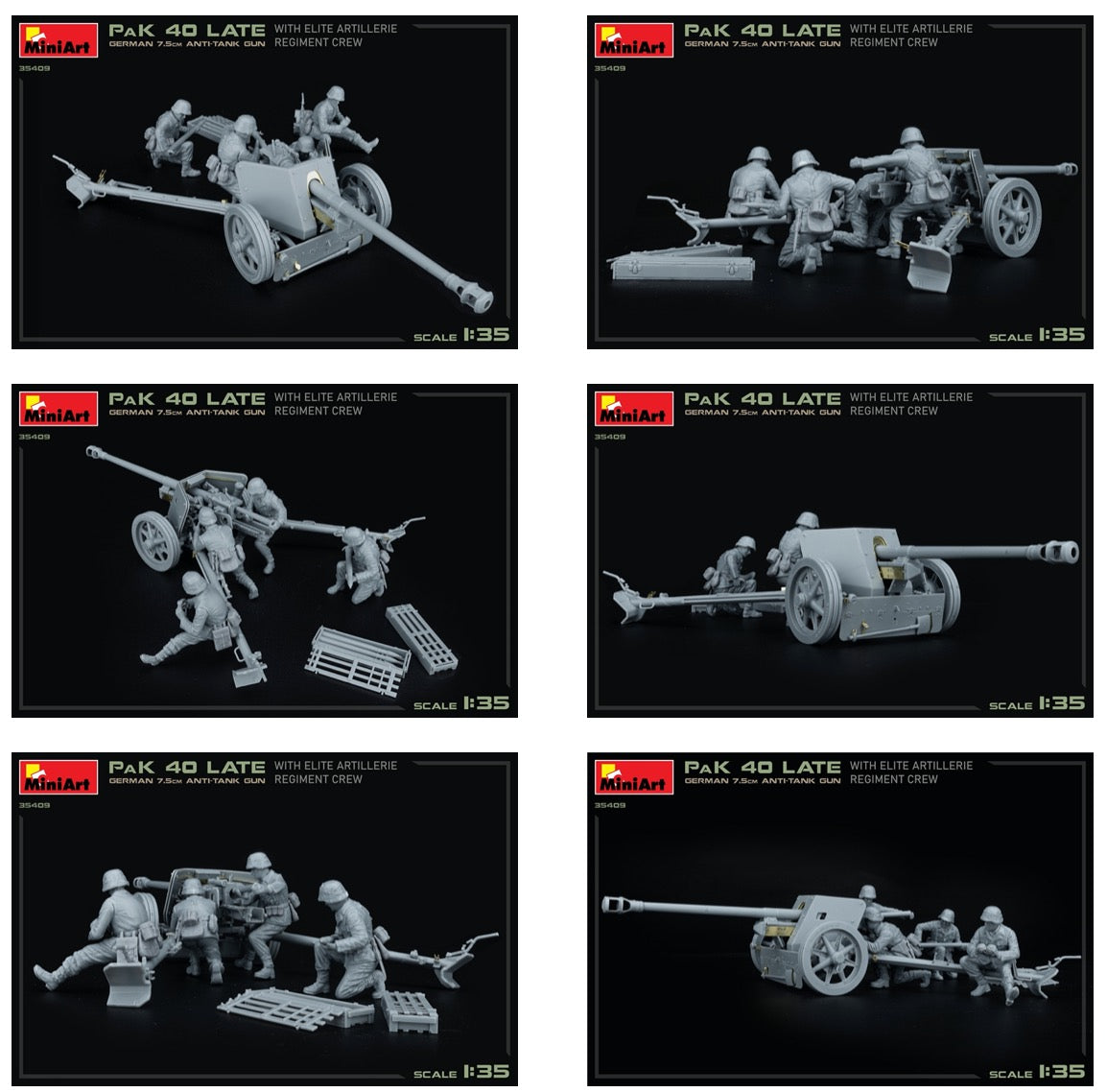 MiniArt 35409 1:35 German 7,5cm Anti-Tank Gun PaK 40 Late With Elite Artillerie Regiment Crew