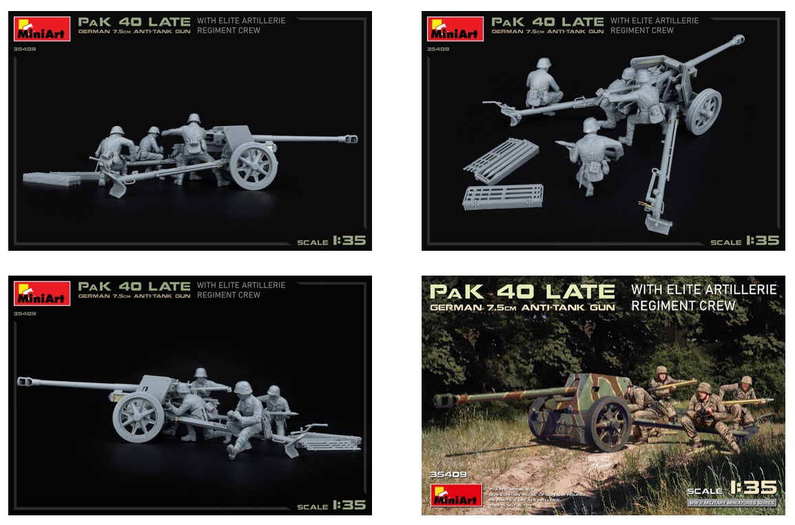 MiniArt 35409 1:35 German 7,5cm Anti-Tank Gun PaK 40 Late With Elite Artillerie Regiment Crew