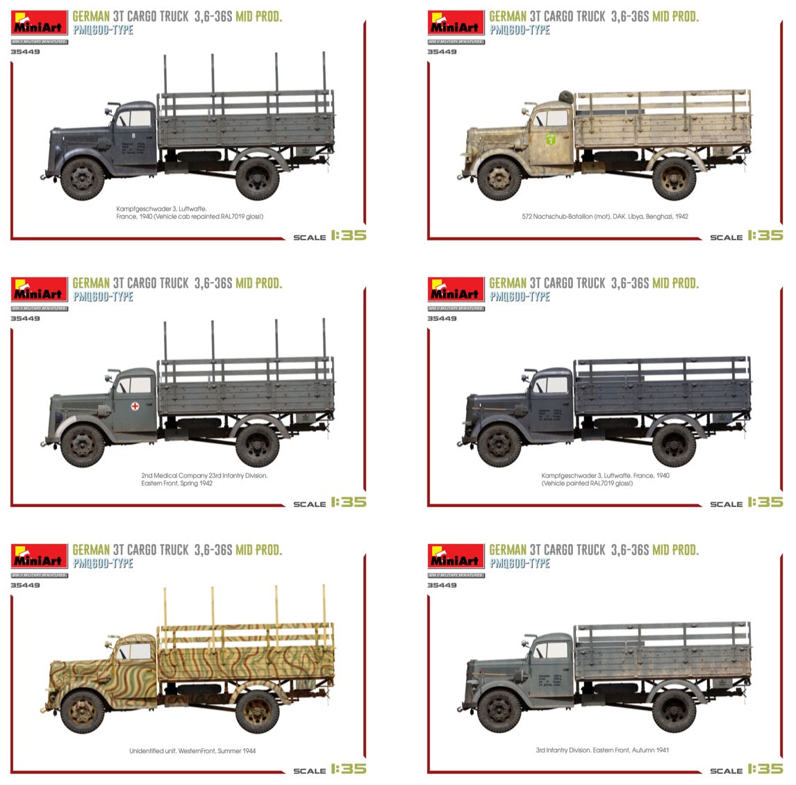 MiniArt 35449 1:35 German 3T Cargo Truck 3,6-36S Mid Prod. PMQ600-TYPE