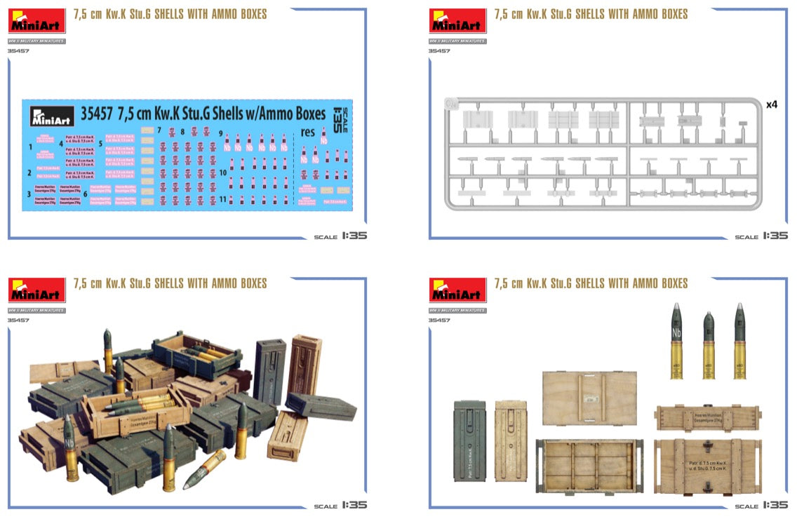 MiniArt 35457 1:35 7,5 cm Kw.K Stu.G Shells with Ammo Boxes