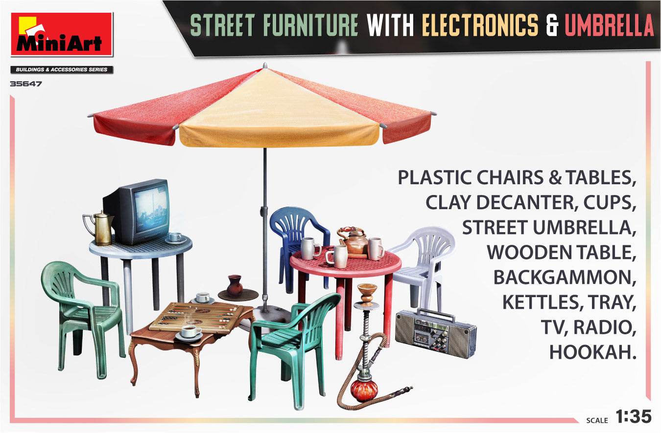 Mini Art 35647 1:35 Street Furniture with Electronics & Umbrella