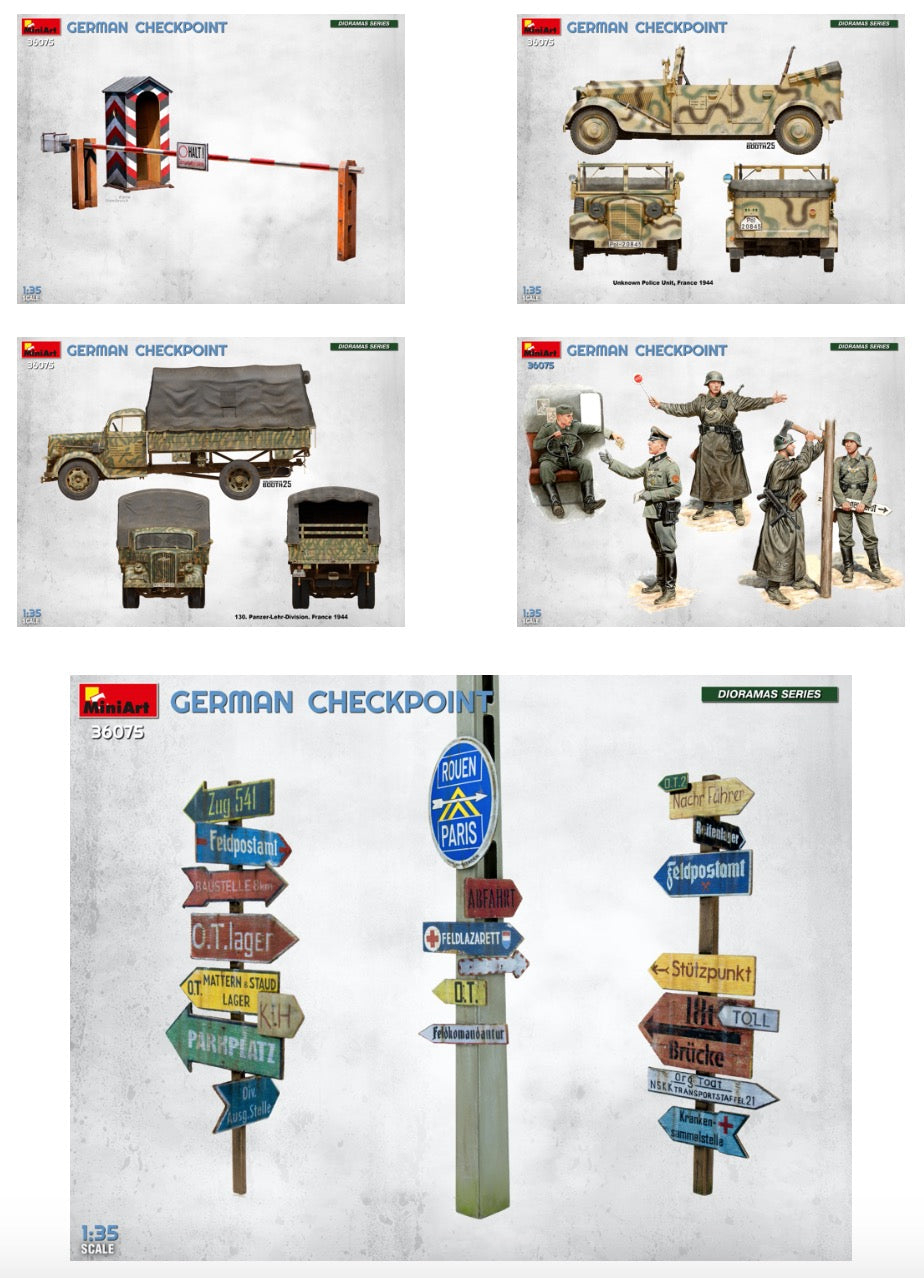 MiniArt 36075 1:35 German Checkpoint - 3t Cargo Truck 3,6-36S & Kfz.1 Type 170VK with Feldgendarmerie (Big Set)