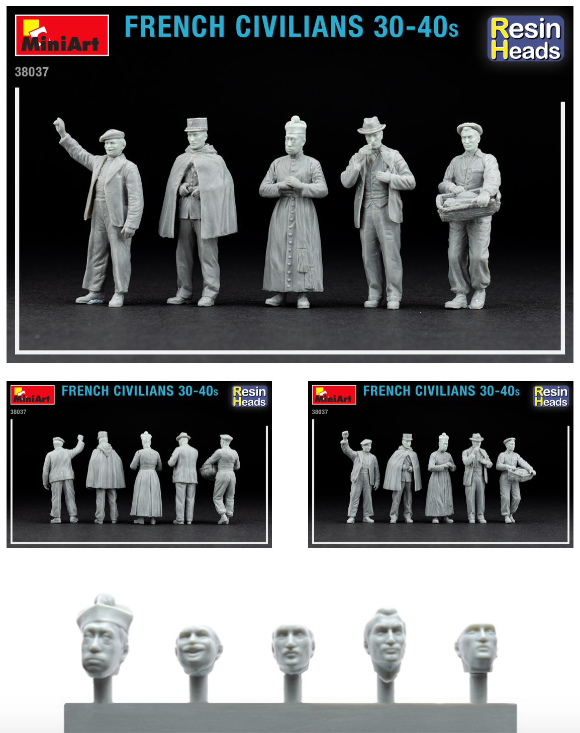 MiniArt 38037 1:35 French Civilians 30-40s. (resin heads)