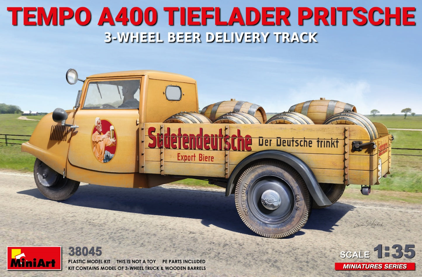 MiniArt 38045 1:35 Tempo A400 Tieflader Pritsche - 3-Wheel Beer Delivery Truck