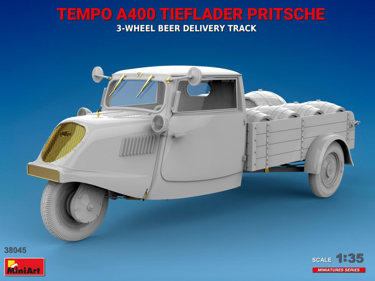 MiniArt 38045 1:35 Tempo A400 Tieflader Pritsche - 3-Wheel Beer Delivery Truck