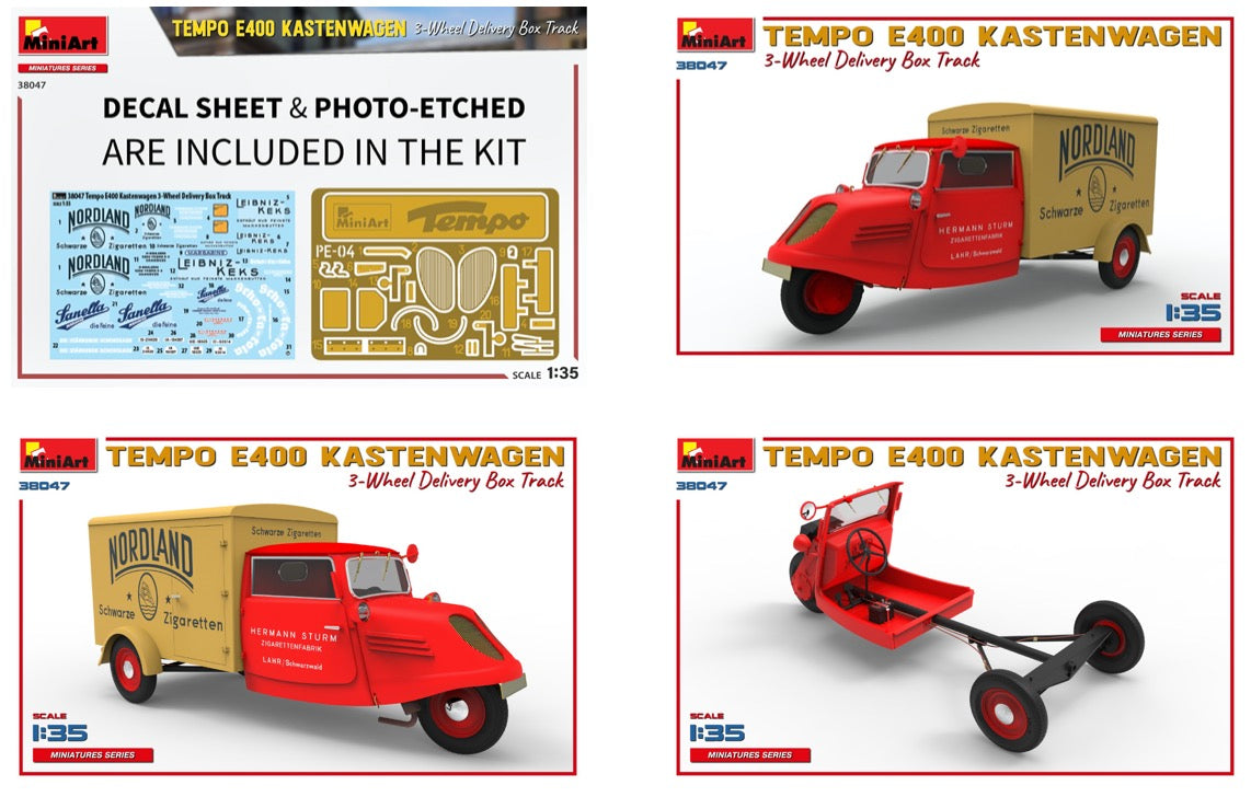 Mini Art 38047 1:35 Tempo E400 Kastenwagen 3-Wheel Delivery Box Truck