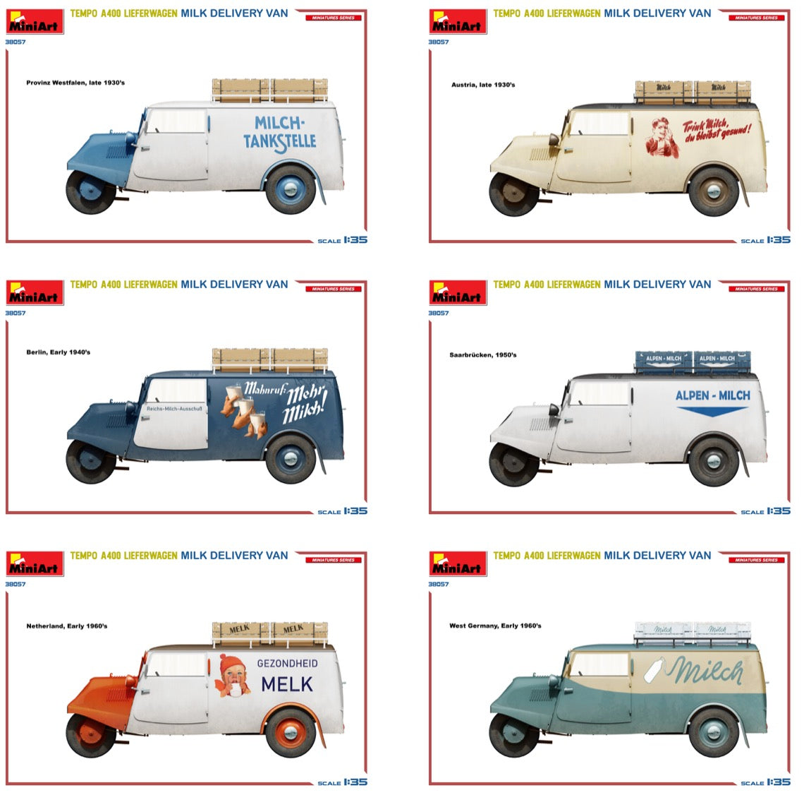 Mini Art 38057 1:35 Tempo A400 Lieferwagen Milk Delivery Van