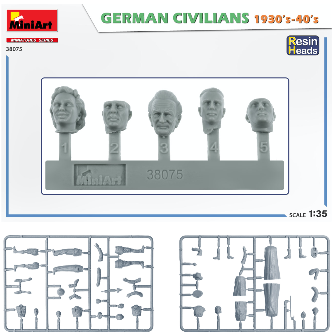 MiniArt 38075 1:35 German Civilians 1930-40s. Resin Heads