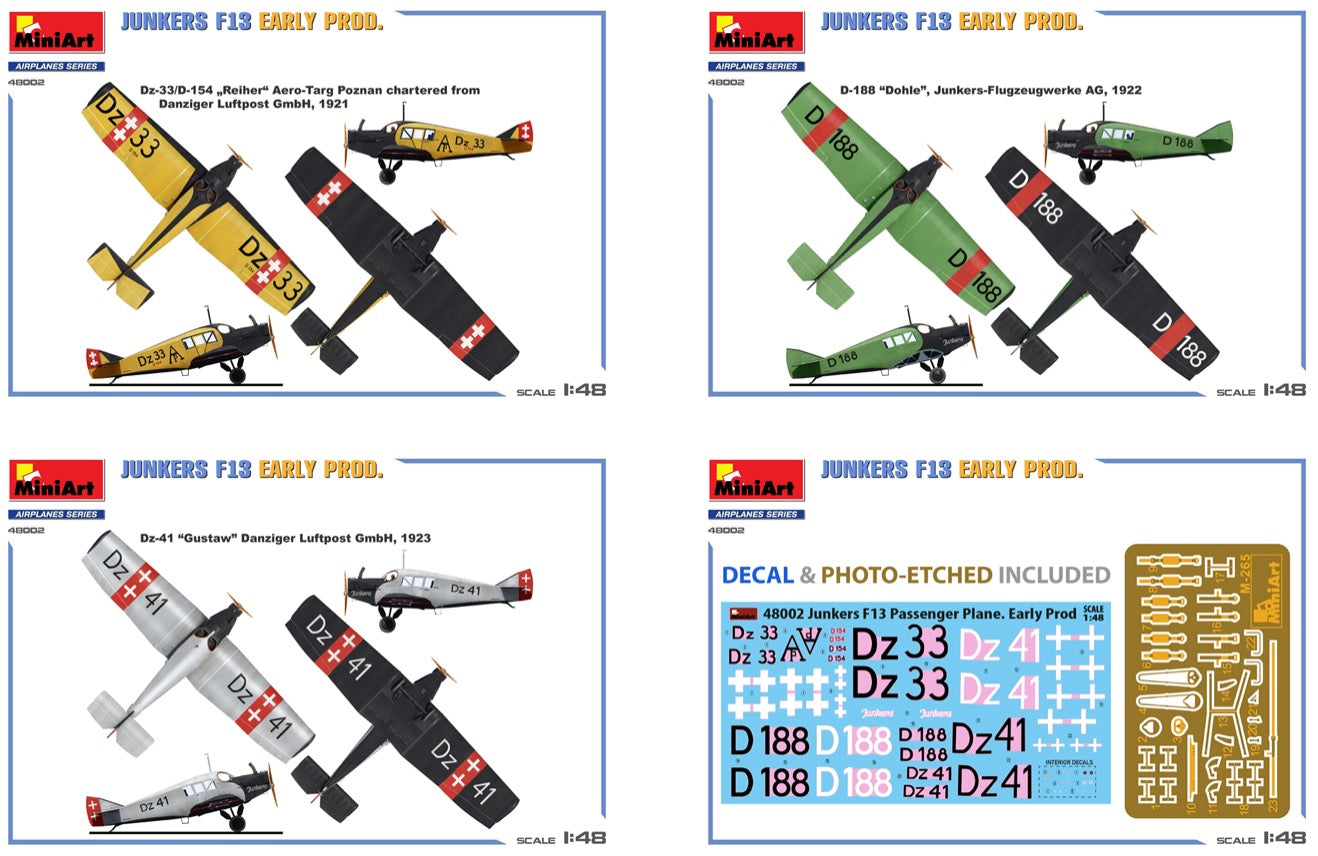 MiniArt 48002 1:48 Junkers F.13 Passenger Plane. Early Versions