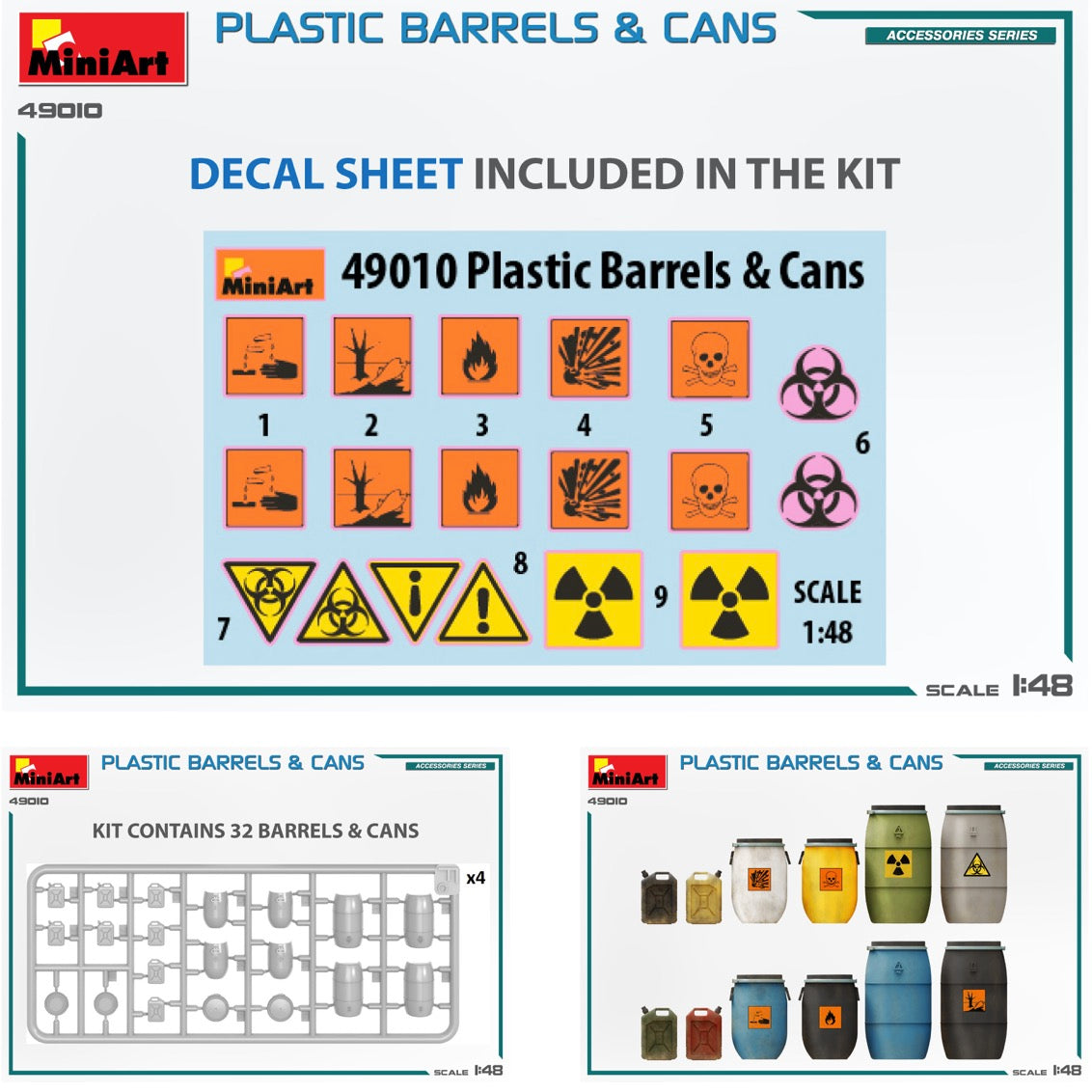 Mini Art 49010 1:48  Plastic Barrels And Cans