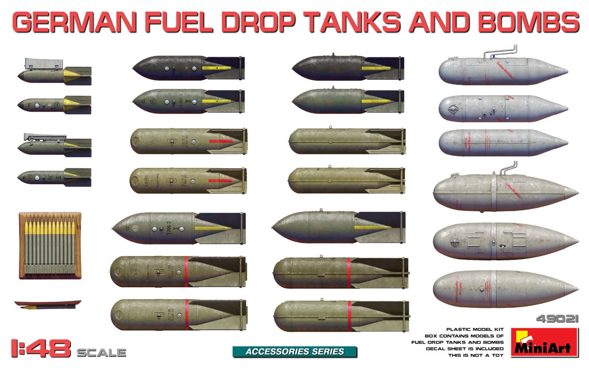 MiniArt 49021 1:48 German WWII Fuel Drop Tanks and Bombs