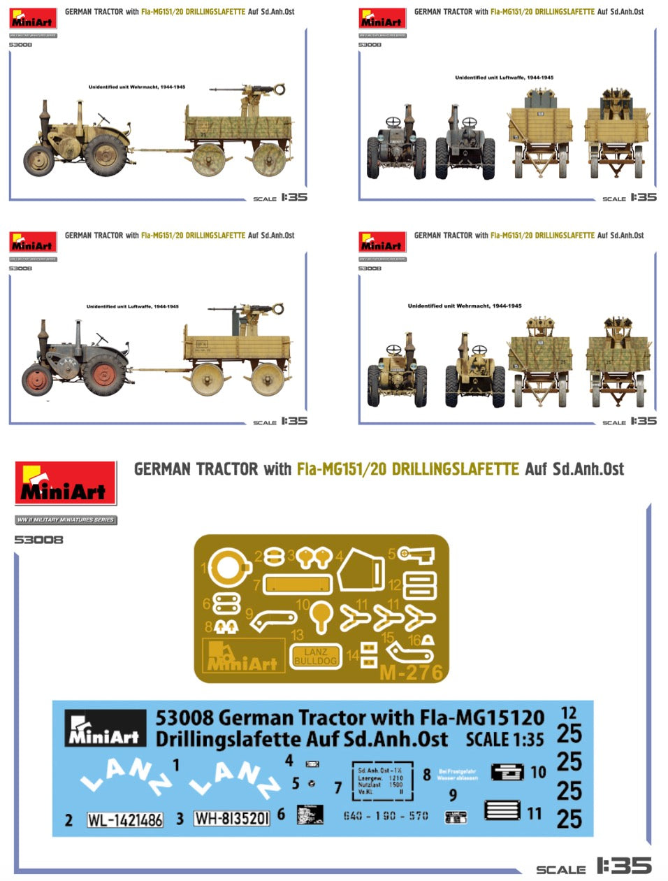 MiniArt 53008 1:35 German Tractor with FIa-MG151/20 Drillingslafette Auf Sd.Anh.Ost