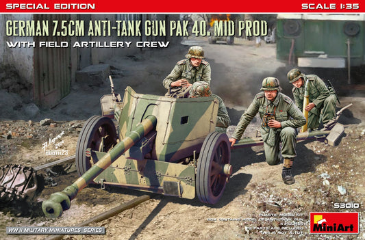 MiniArt 53010 1:35 German 7.5cm Anti-Tank Gun PaK 40 Mid Prod with Artillery Crew (Special Edition)