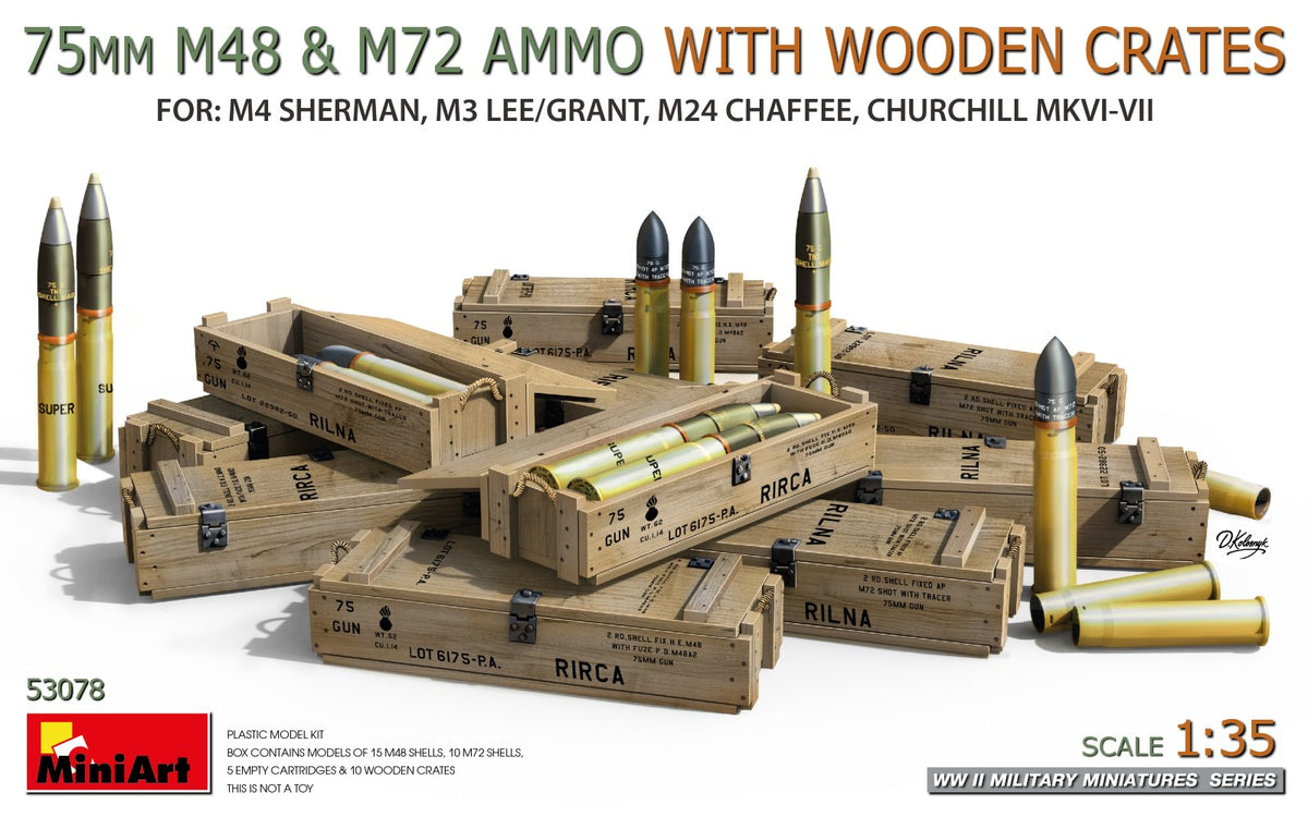 MiniArt 53078 1:35 75 mm M48 & M72 Ammo with Wooden Crates