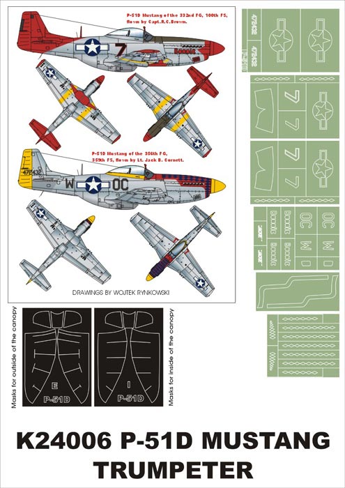 Montex K24006 1:24 P-51D Mustang (canopy frame paint masks (inside and outside)) + insignia and markings masks