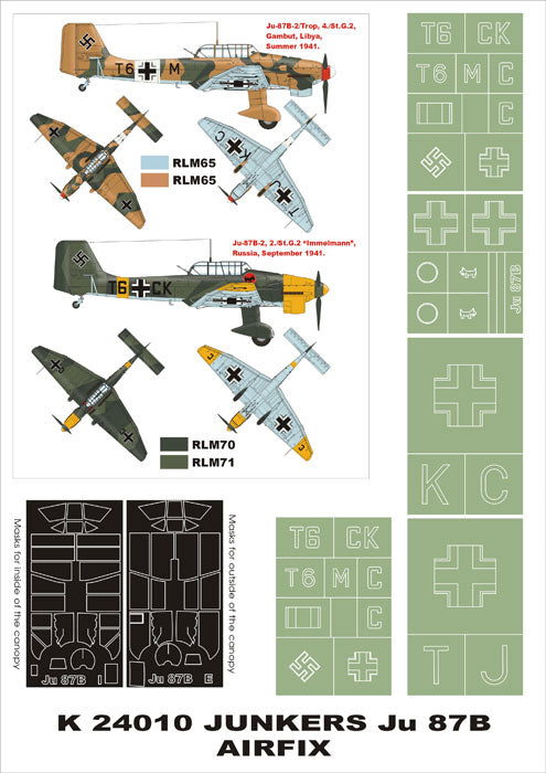 Montex K24010 1:24 Junkers Ju-87B 'Stuka' (canopy frame paint masks (inside and outside)) + insignia and markings masks