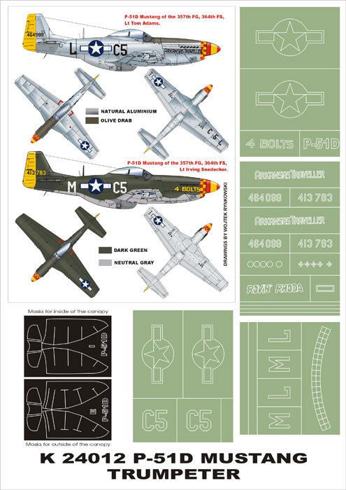 Montex K24012 1:24 P-51D Mustang (canopy frame paint masks (inside and outside)) + insignia and markings masks
