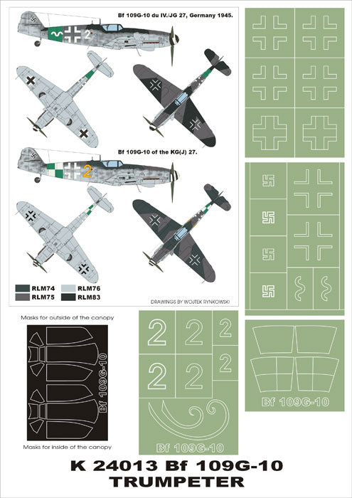 Montex K24013 1:24 Messerschmitt Bf-109G-10 (canopy frame paint masks (inside and outside)) + insignia and markings masks
