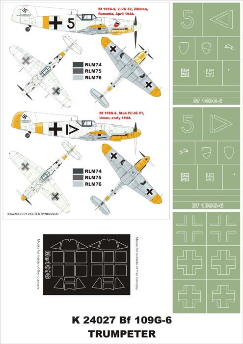 Montex K24027 1:24 Messerschmitt Bf-109G-6 (canopy frame paint masks (inside and outside)) + insignia and markings masks