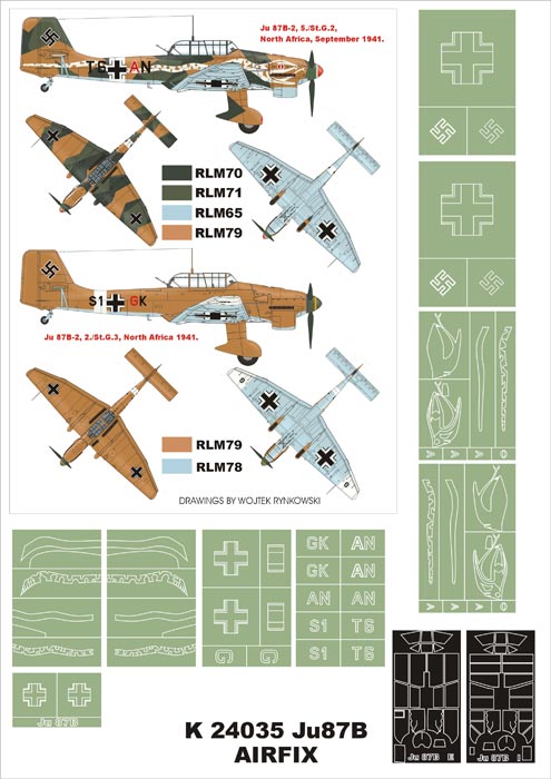 Montex K24035 1:24 Junkers Ju-87B-2 (Snake) (canopy frame paint masks (inside and outside)) + 9 insignia masks