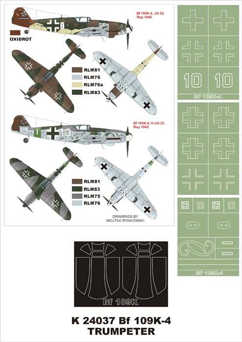 Montex K24037 1:24 Messerschmitt Bf-109K-4 (canopy frame paint masks (inside and outside)) + insignia and markings masks