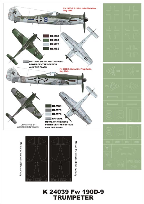 Montex K24039 1:24 Focke-Wulf Fw-190D-9 (canopy frame paint masks (inside and outside)) + insignia and markings masks