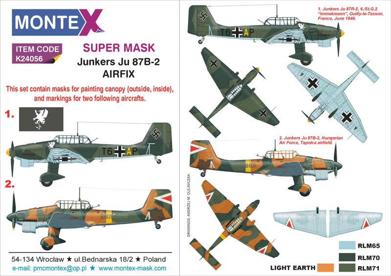 Montex K24056 1:24 Junkers Ju-87B-2 canopy frame paint masks + insignia and markings masks